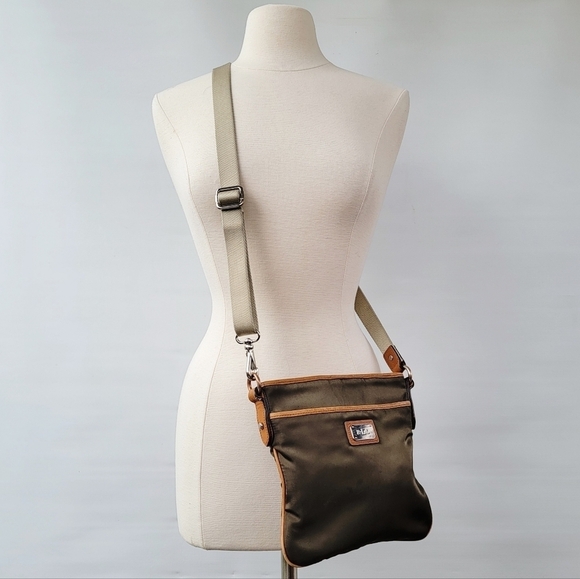 Lauren Ralph Lauren Handbags - Lauren Ralph Lauren Vintage Surplus Olive Green Tan Leather Trim Crossbody Bag
